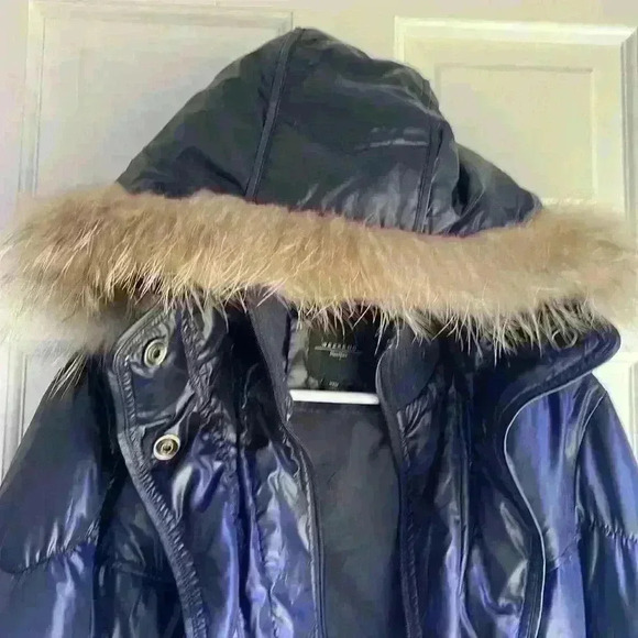 MaxMara weekend Navy Blue Goose Down puffer jacket size M removeable fur hood - Picture 2 of 7